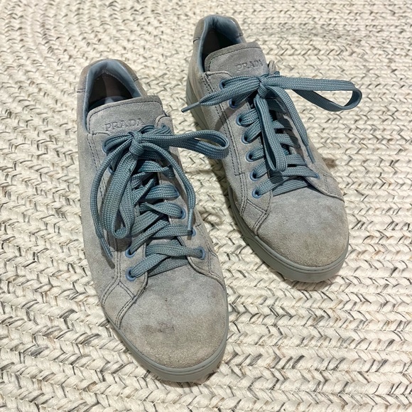 Prada Suede Sneaker in Powder Blue - Picture 4 of 10